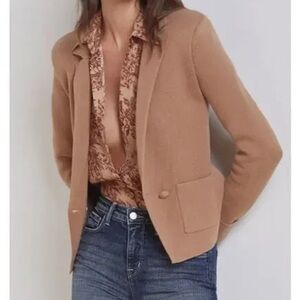 L'AGENCE Lacey Knit Blazer Structure Cardigan Sweater Brown Career Size XS NWT
